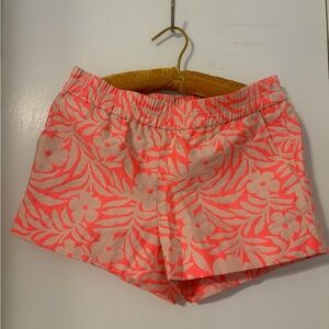 J. Crew Coral Floral Print Blouse on Light Pink